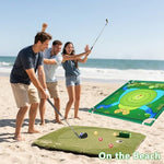 Close up of sticky golf balls attached to target mat