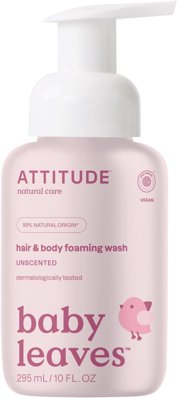 ATTITUDE 2-in-1 Hair and Body Foaming Baby Wash, EWG Verified Shampoo Soap, Dermatologically Tested, Made with Naturally Derived Ingredients, Vegan, Unscented, 10 Fl Oz - Image 1