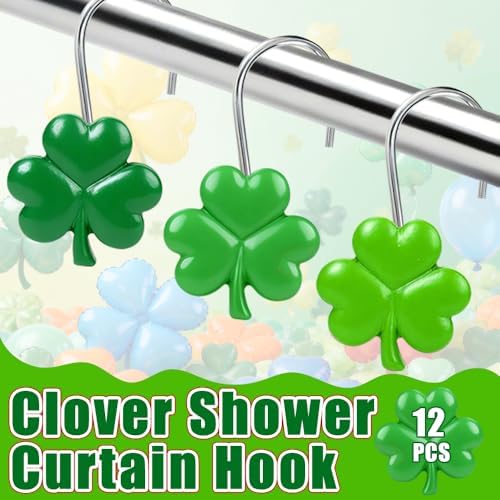 Set of 12 green clover bathroom shower hooks