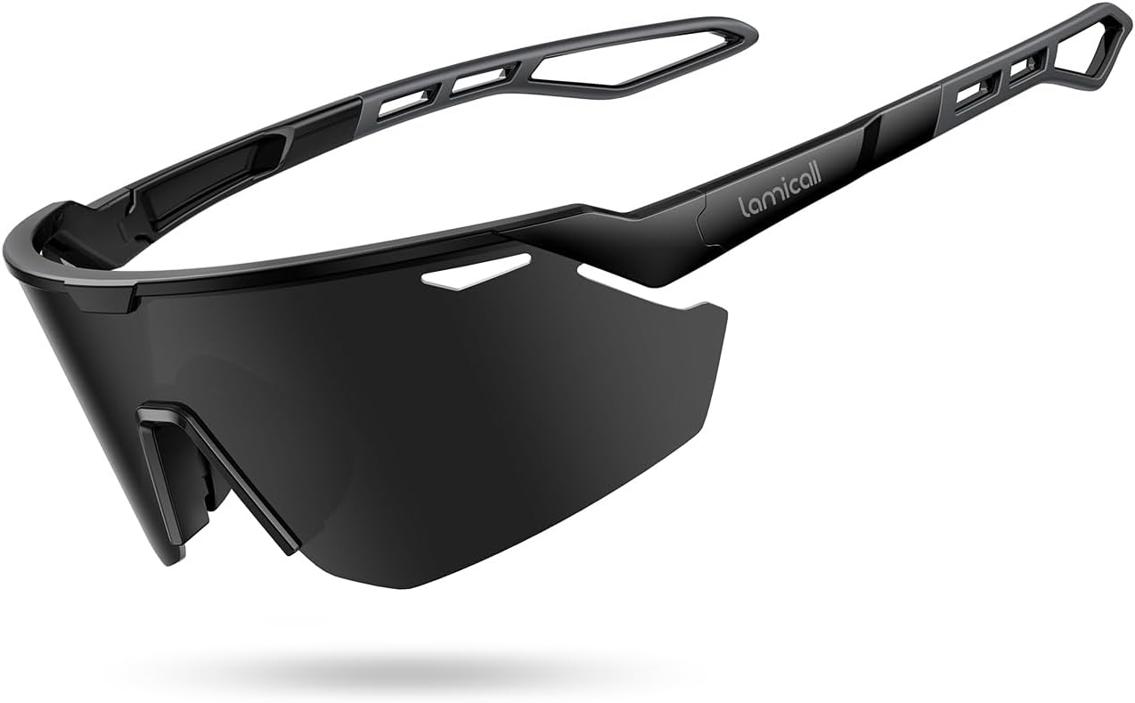 Lamicall Polarized Sports Sunglasses front view showing black half frame layout
