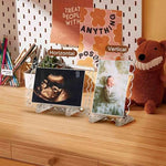 Mlatnod clear acrylic ultrasound frame two pack set displayed vertically and horizontally on a table with stands.