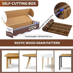 Disposable rustic timber patterned plastic roll spread over a long rectangular party table