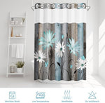 Country style hookless polyester shower curtain hanging in a modern home bathroom
