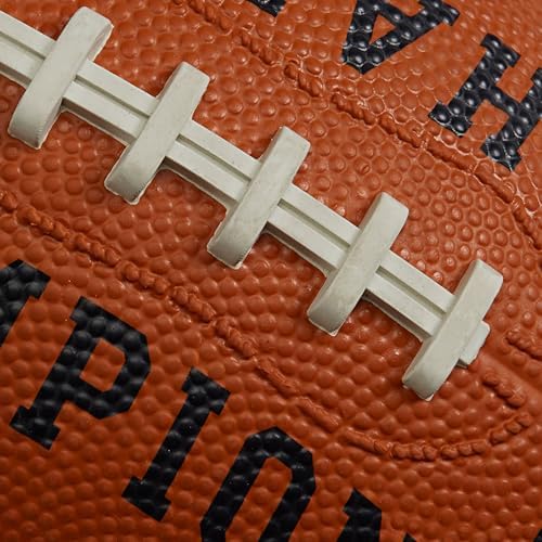 Champion Blitz football close up highlighting the molded rubber laces and deep pebble grip.