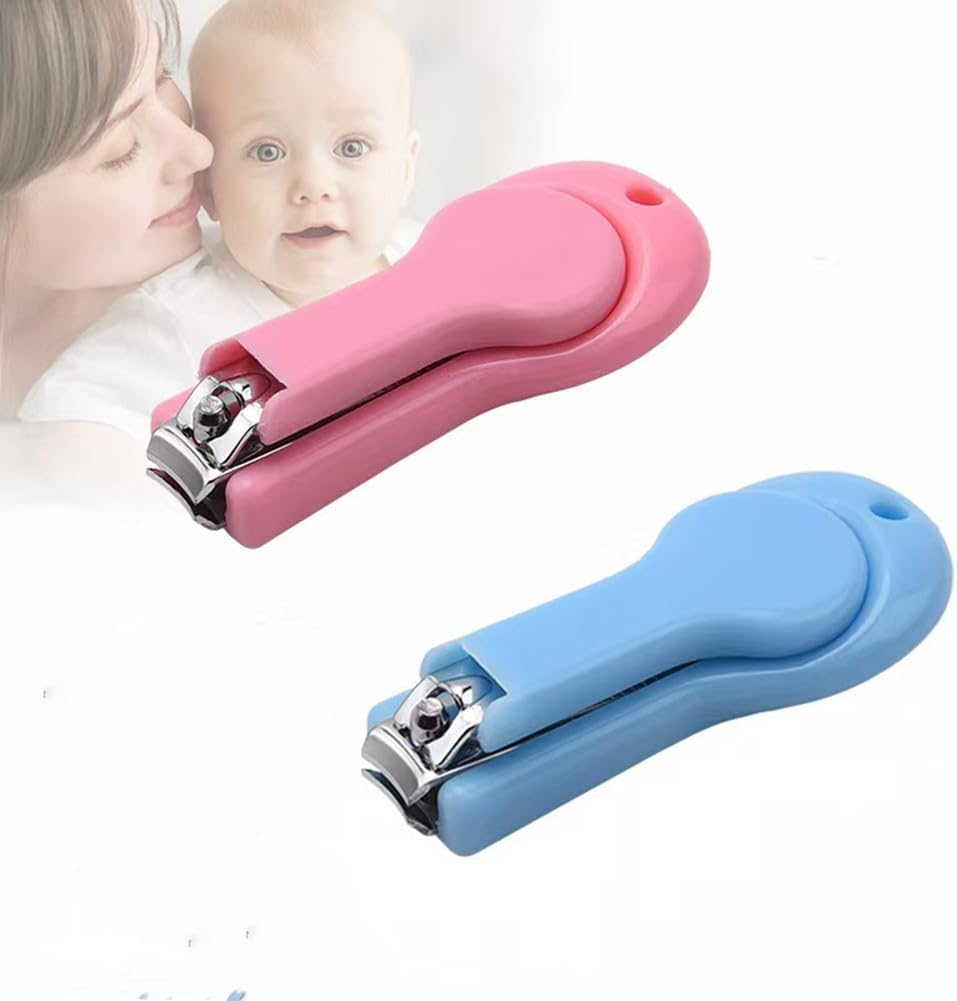 Baby Haven infant nail clippers front view showing blue and pink handles.