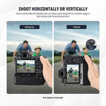 Side perspective of camera power attachment showing dual battery trays open