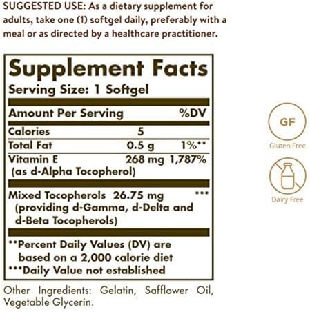 Close up of Solgar Vitamin E label showing 400 IU potency