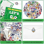 Thick cardstock soccer birthday invitation cards close up showing fillable blank spaces