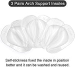 Self-adhesive gel arch inserts placed inside blue ballerina flats for flat feet relief.