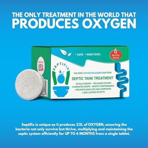Septifix aerobic bacteria tablets dissolving in water to release oxygen for septic care.