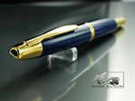 Pilot blue and gold fountain pen barrel close-up