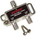 Antronix premium coaxial two way splitter front view showing input and output ports for bidirectional home networking.