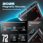 Tallkcoder portable digital audio dictaphone attached securely to a metallic office desk surface.