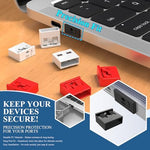 PoParttg physical security port plugs showing the anti pry flush fit design inside a desktop computer terminal
