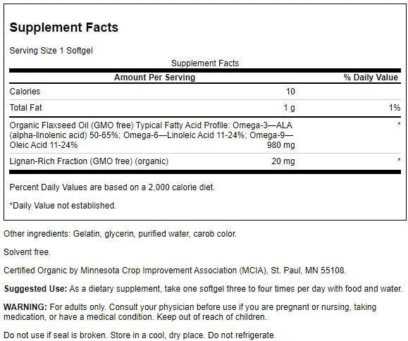 Swanson Flaxseed Oil High Lignan supplement bottle label details