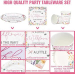 Hushee comprehensive baby shower tableware arrangement setup on a festive table layout