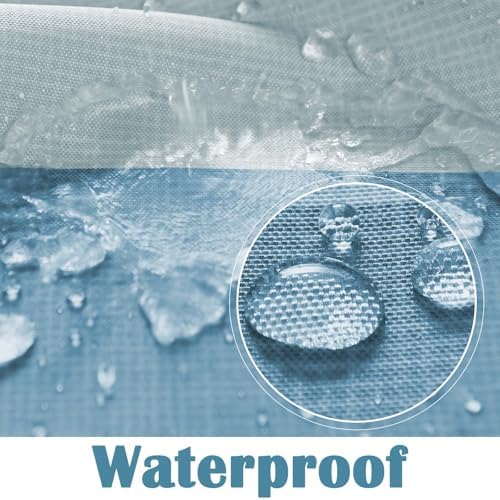 Jinchan waterproof fabric shower curtain showing the twelve included hooks installed on a rod