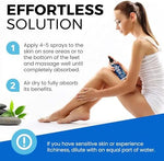 Applying topical magnesium spray to feet for nighttime relaxation and wellness.