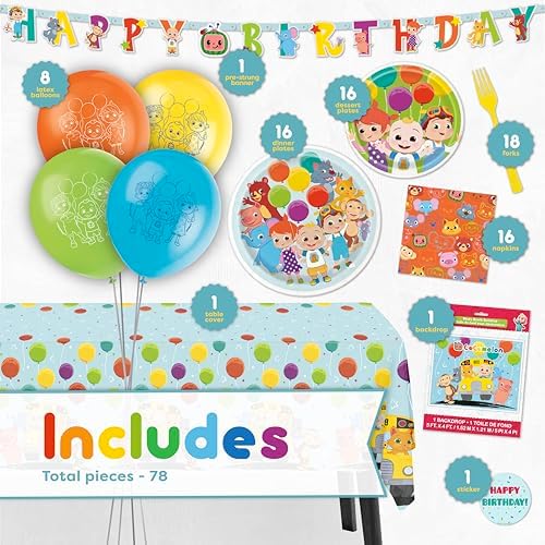 Cocomelon birthday backdrop and balloon decoration kit