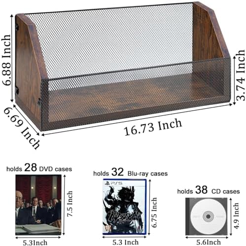 Retro wooden DVD storage box holding multiple full case movie discs on a desktop.