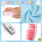 Detail view of soft-bristled toothbrushes and grooming combs for kids.