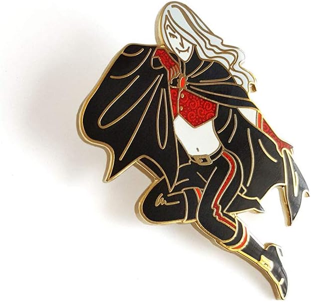 Pinsanity Vampire Pin Up Boy Enamel Lapel Pin close up gold plating detail