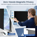Close-up of the rare-earth magnetic bezel attachment on the computer privacy shield