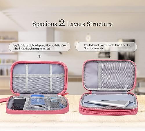 Pink electronic organizer case showcasing padded interior mesh pockets