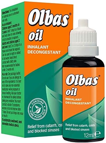 Olbas Oil packaging for nasal congestion relief