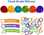 Toddler playing with Skillmatics rainbow sorting shapes and cups