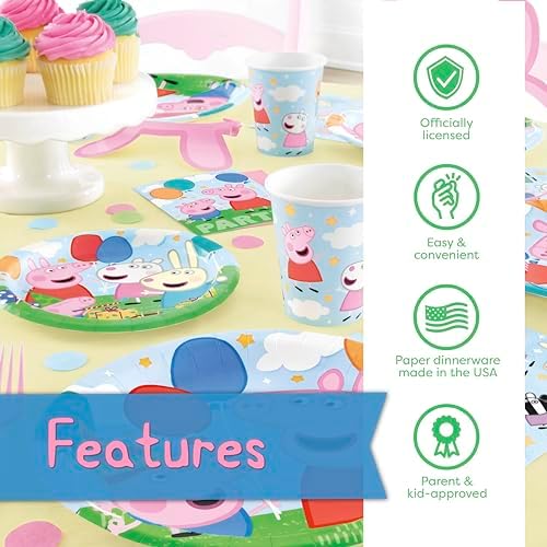 Close up of Peppa Pig party plates for birthday celebrations