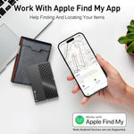 Sleek black smart item locator card placed inside a premium leather wallet slot
