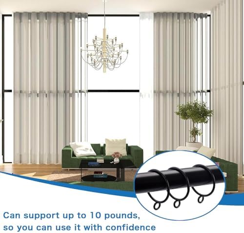 Premium quality industrial style window hardware rings sliding on a dark rod