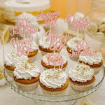 Detail of food grade bamboo stick on glitter cardstock topper