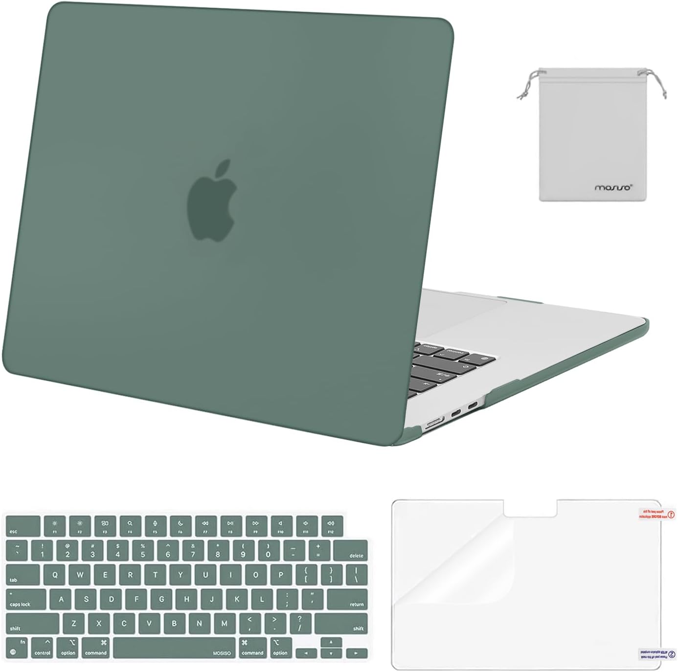 MOSISO Emerald Green MacBook Air 15 inch hard shell case front view showing sleek matte finish.
