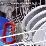 Stainless steel chainmail brush for cleaning woks and Dutch ovens.