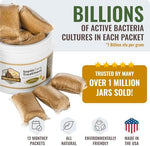 Natural live bacteria septic packets preventing household sewage backups.