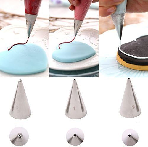Aishikeke 3-Piece Extra-Fine Cake Decorating Tips Set front view stainless steel nozzles