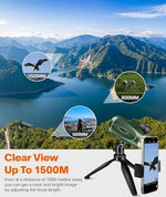 ASxmhGo long range spotting scope with BAK4 prism being held one handed by an adult