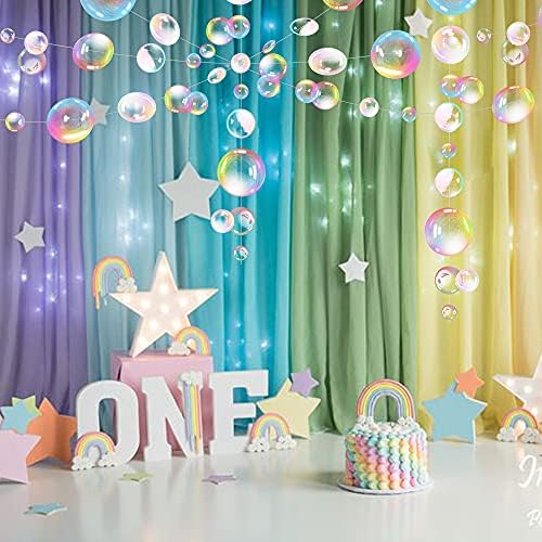 Water themed party background featuring hanging silver thread streamers