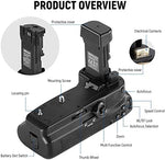 NEEWER dual battery tray mechanism displaying slots for two lithium-ion camera packs