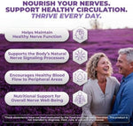 Premium dietary supplement packaging highlighting vegan and non-GMO labels for peripheral nerve care