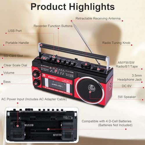 Rear view of Baijiali cassette player battery compartment and power input