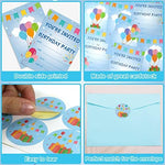 Chiazllta multi colour festive invitation set with flag banners and gift box designs for kids parties