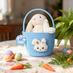 Side view of the blue baby gift bucket highlighting the durable integrated carrying handle