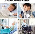 Compact white bedwetting alarm unit with blue LED indicator