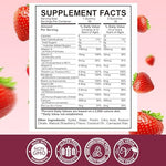 Side view of ReviNutra children multivitamin bottle detailing vegan certification and nutritional facts