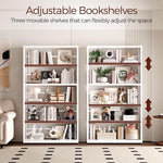 Five layer open shelf display unit decorated with plants and books in an apartment