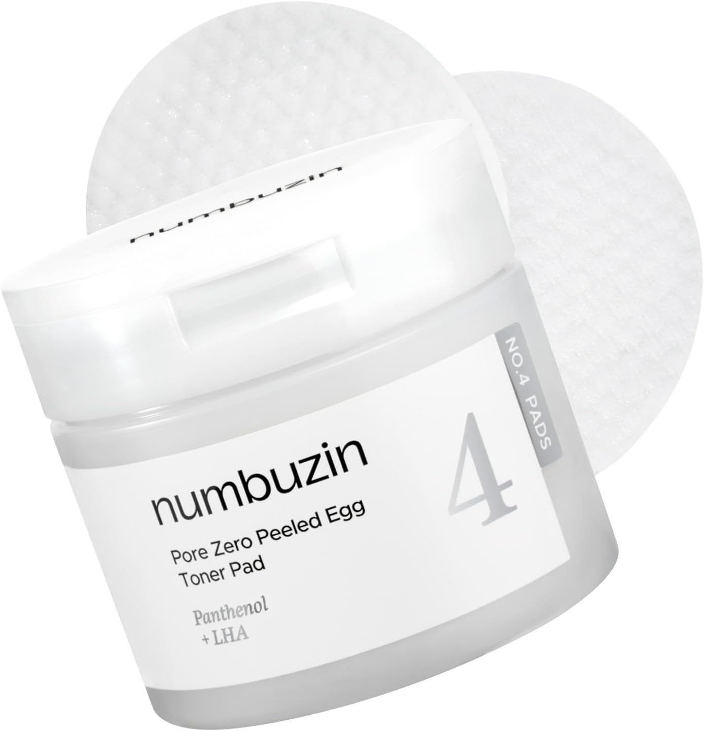 Numbuzin Number Four Pore Zero Peeled Egg Toner Pads front view container