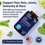 Supplement facts panel of AgeImmune antioxidant complex showcasing 400 milligrams of Superoxide Dismutase.